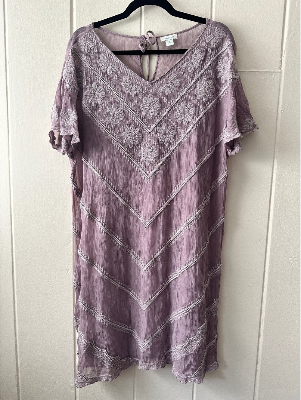 Sundance Violette Embroidered Sheer Boho Tunic Dress w/ Slip Mauve Size Medium